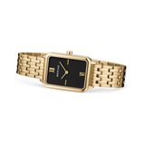 BERING Rectangular Roman Numeral Link Watch Black Gold 23mm Black Dial Women's Watch 17423-732
