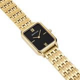 BERING Rectangular Roman Numeral Link Watch Black Gold 23mm Black Dial Women's Watch 17423-732