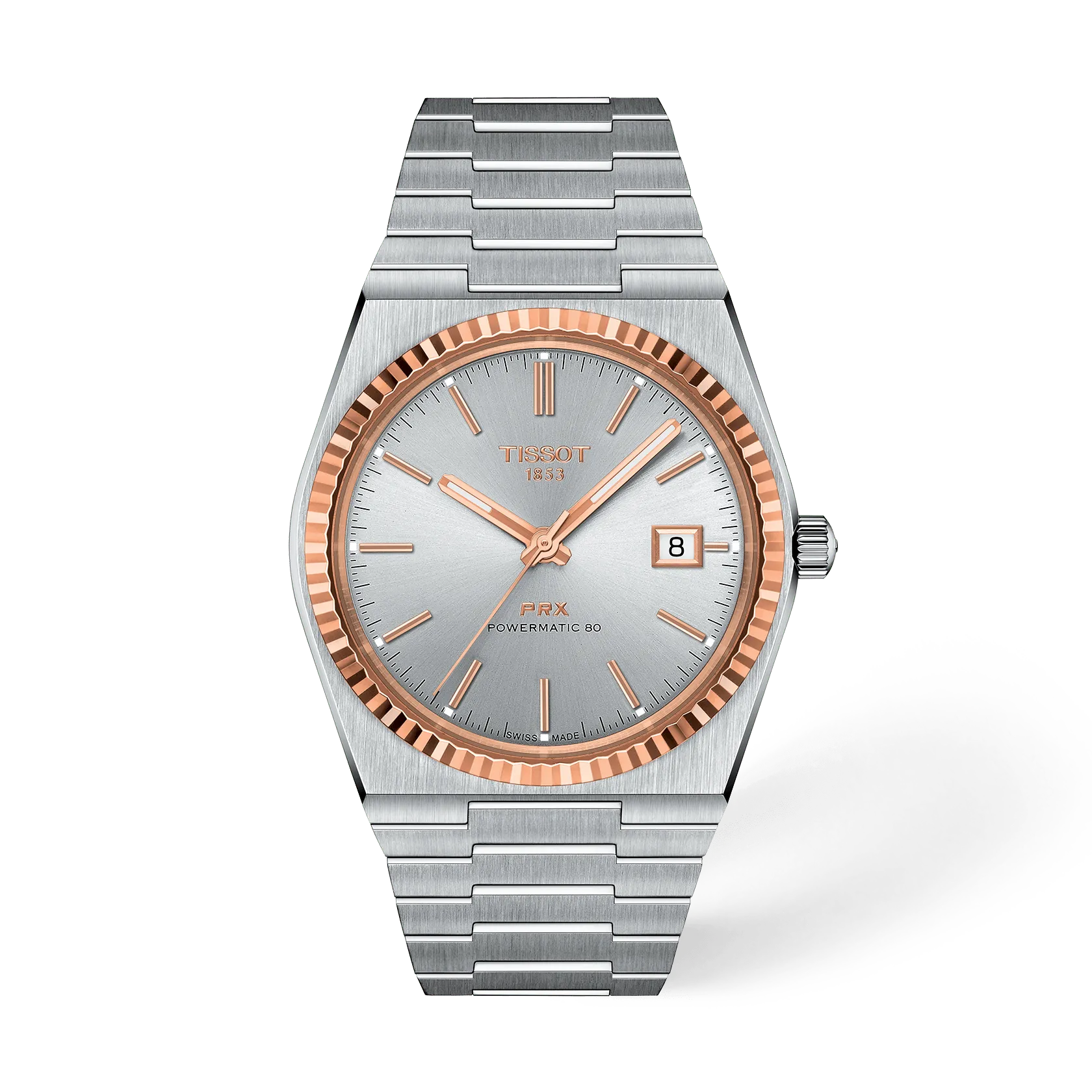 Tissot PRX Powermatic 80 18K Gold Bezel 40mm Silver Dial Men's Watch T9314074103100