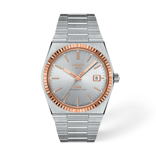 Tissot PRX Powermatic 80 18K Gold Bezel 40mm Silver Dial Men's Watch T9314074103100