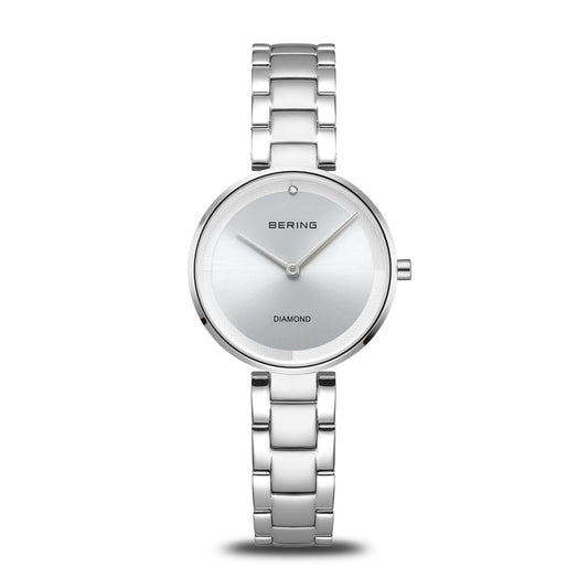 BERING Classic Polished Silver 30mm Grey Diamond Dial Women's Watch 17529-700