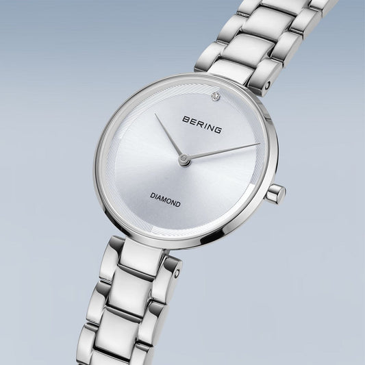 BERING Classic Polished Silver 30mm Grey Diamond Dial Women's Watch 17529-700