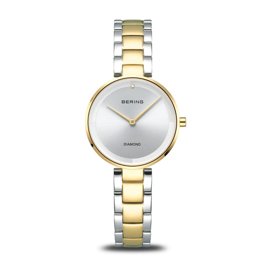 BERING Classic Polished Gold 30mm Silver Diamond Dial Women's Watch 17529-710