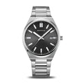 BERING Classic Polished Silver 39mm Black Sunray Dial Men's Watch 17639-702