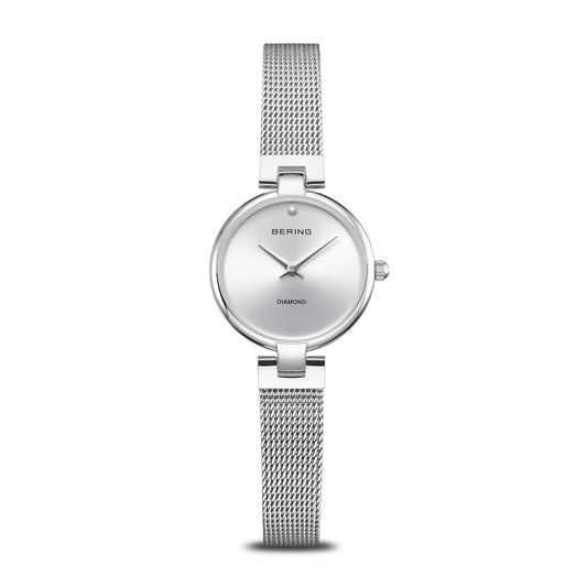 BERING Classic Polished Silver 24mm Silver Diamond Dial Women's Watch 17724-000