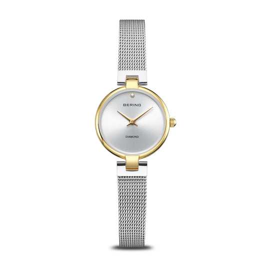 BERING Classic Polished Gold 24mm Silver Diamond Dial Women's Watch 17724-010