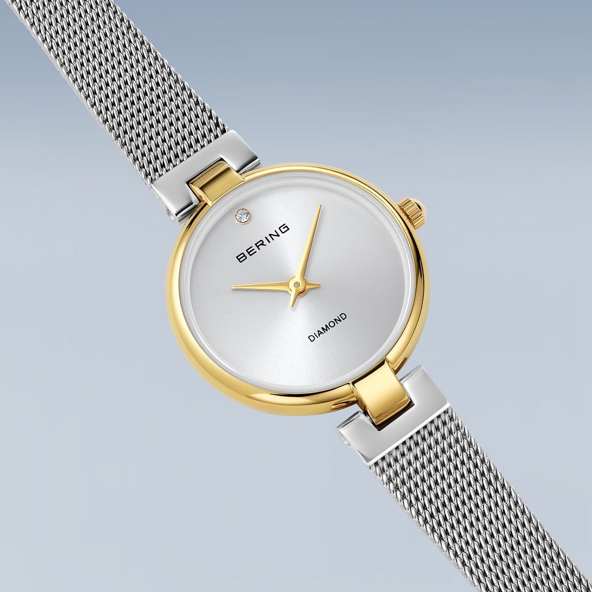 BERING Classic Polished Gold 24mm Silver Diamond Dial Women's Watch 17724-010