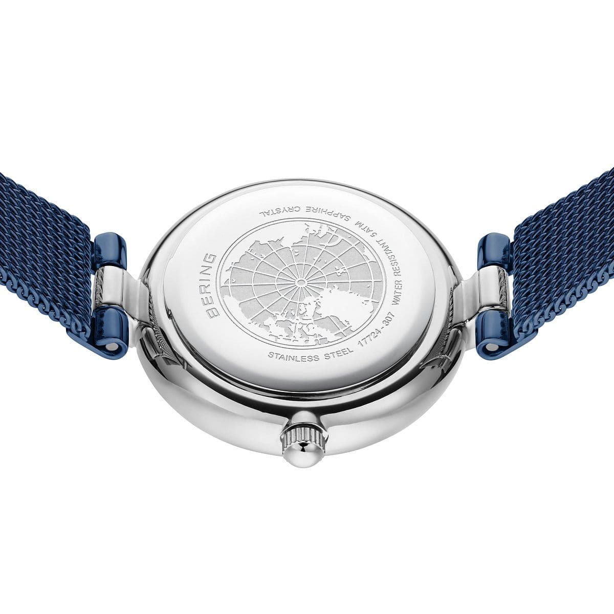 BERING Classic Polished Silver 24mm Blue Diamond Dial Women's Watch 17724-307