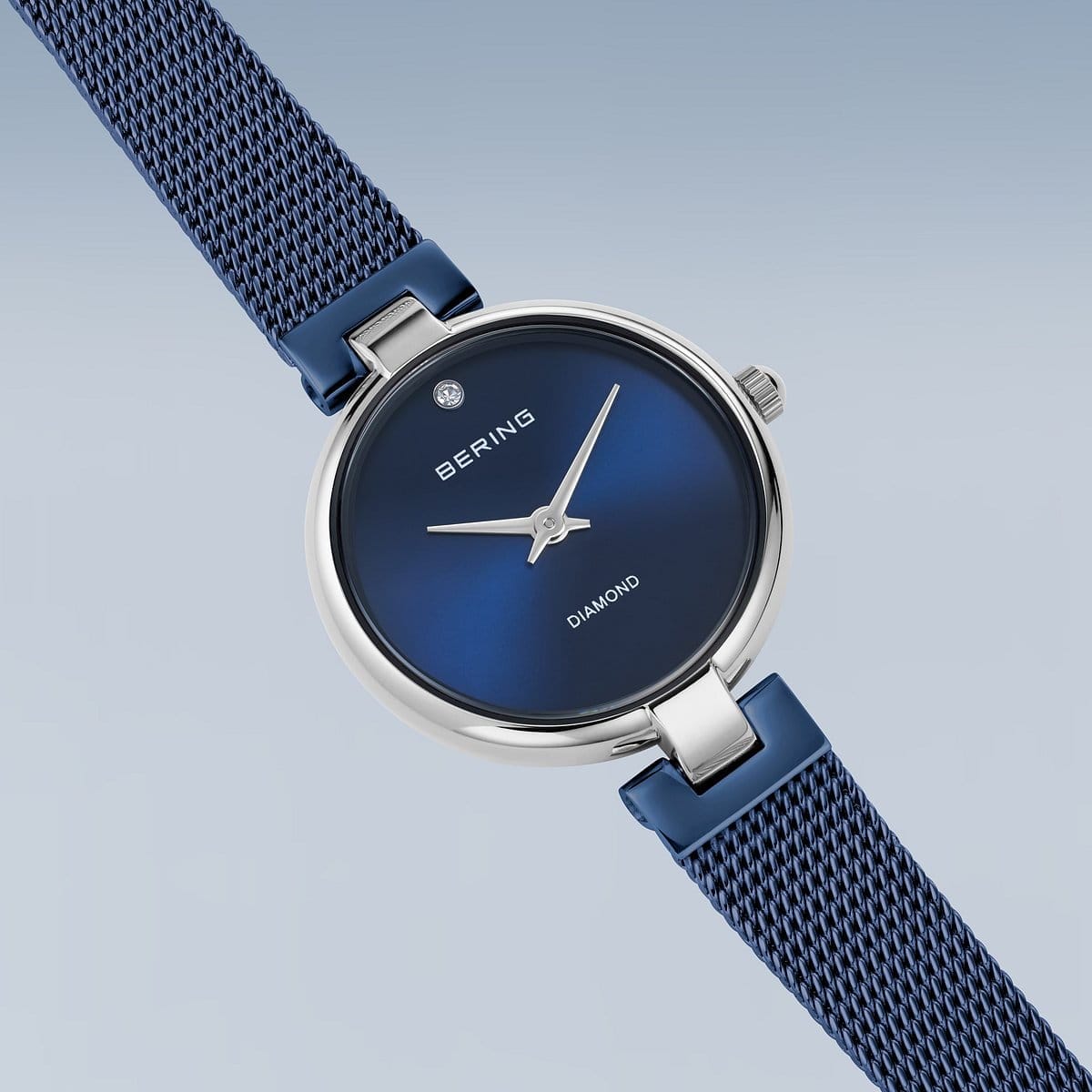 BERING Classic Polished Silver 24mm Blue Diamond Dial Women's Watch 17724-307
