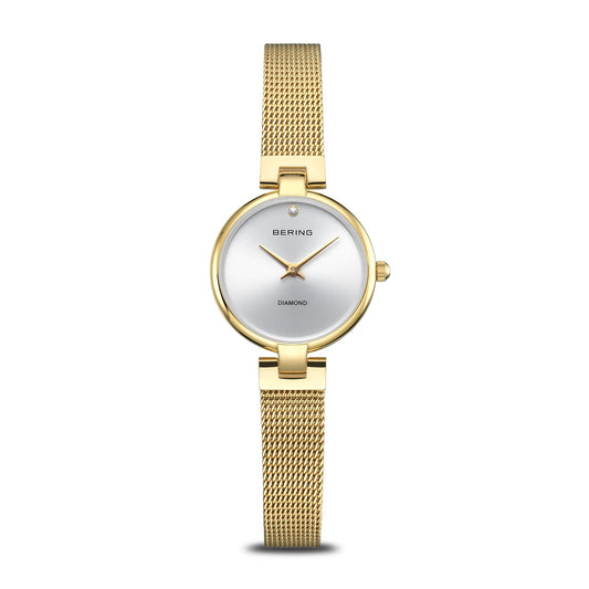 BERING Classic Polished Gold 24mm Silver Diamond Dial Women's Watch 17724-330