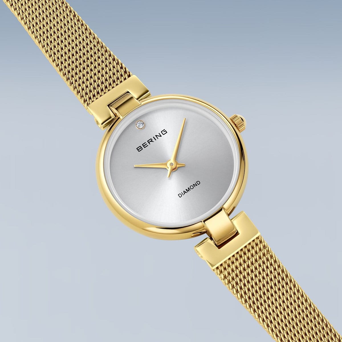 BERING Classic Polished Gold 24mm Silver Diamond Dial Women's Watch 17724-330