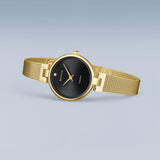 BERING Classic Polished Gold 24mm Black Diamond Dial Women's Watch 17724-332