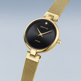 BERING Classic Polished Gold 24mm Black Diamond Dial Women's Watch 17724-332