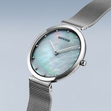 BERING Classic Polished Silver 32mm White Mother of Pearl Dial Women's Watch 18132-004