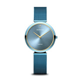 BERING Charity Polished Blue 32mm Blue Sunray/Diamond Dial Women's Watch 18132-Charity1
