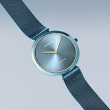 BERING Charity Polished Blue 32mm Blue Sunray/Diamond Dial Women's Watch 18132-Charity1