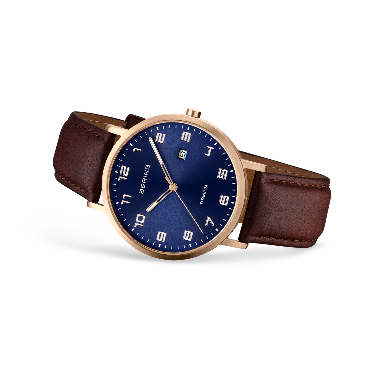 BERING Maxi Titanium Date Numerical Watch Blue Rose Gold 40mm Blue Dial Men's Watch 18640-569