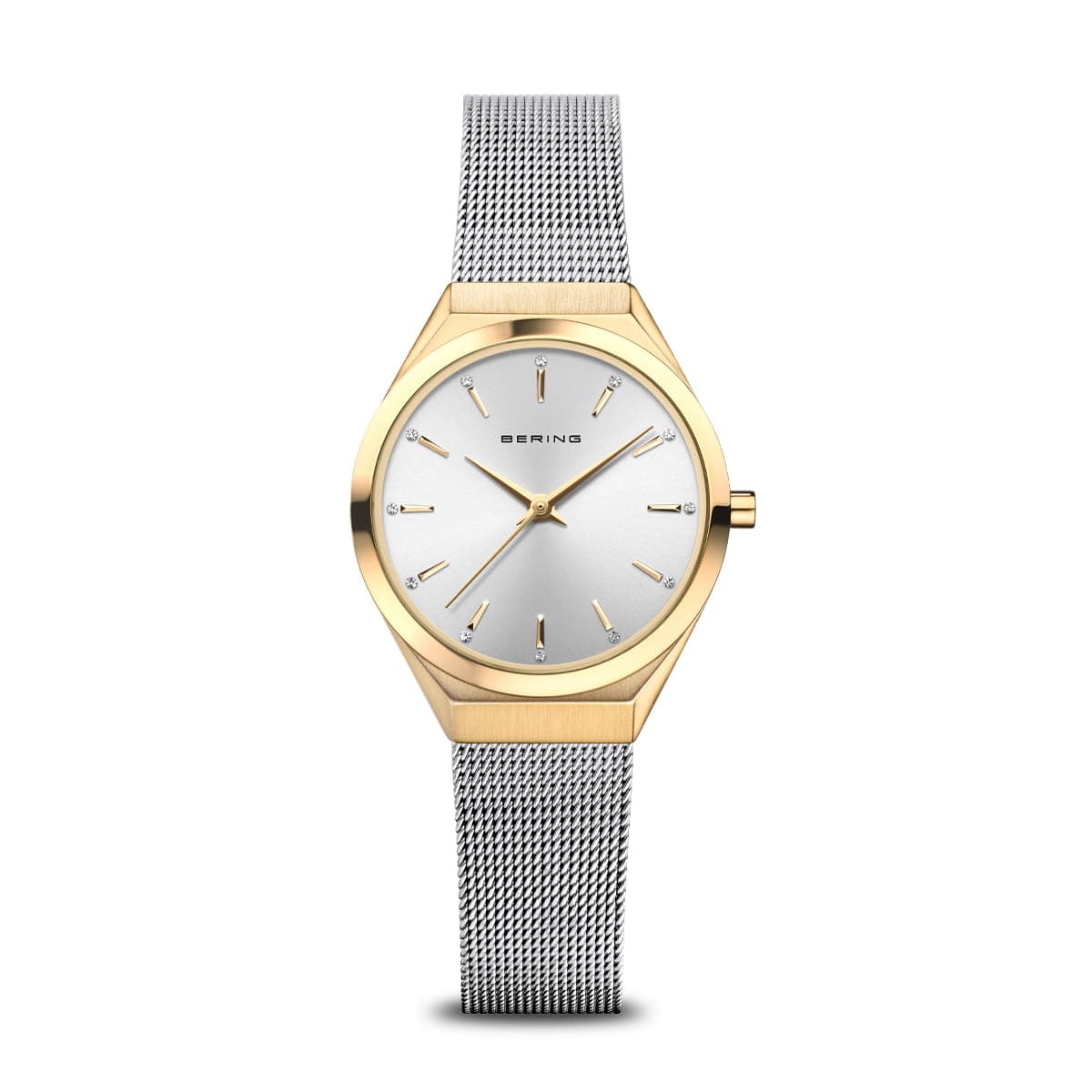 BERING Ultra Slim Polished/Brushed Gold 29mm Silver Sunray Dial Women's Watch 18729-010