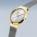 BERING Ultra Slim Polished/Brushed Gold 29mm Silver Sunray Dial Women's Watch 18729-010