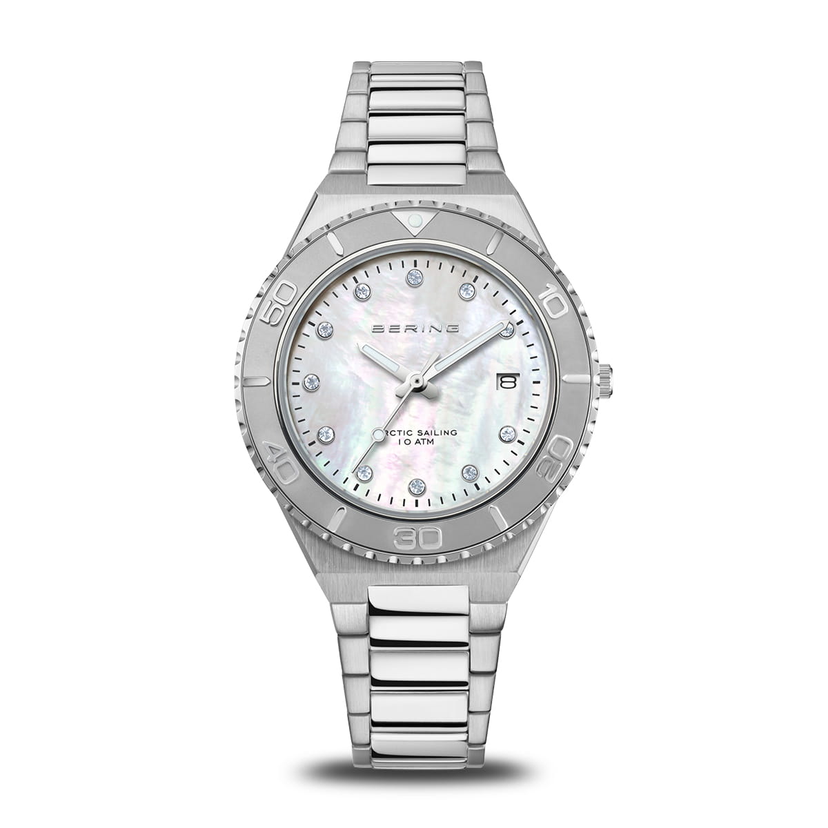 BERING Classic Polished/Brushed Silver 36mm White Mother of Pearl Dial Women's Watch 18936-704-C
