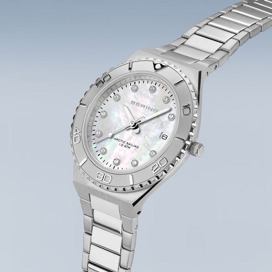 BERING Classic Polished/Brushed Silver 36mm White Mother of Pearl Dial Women's Watch 18936-704-C