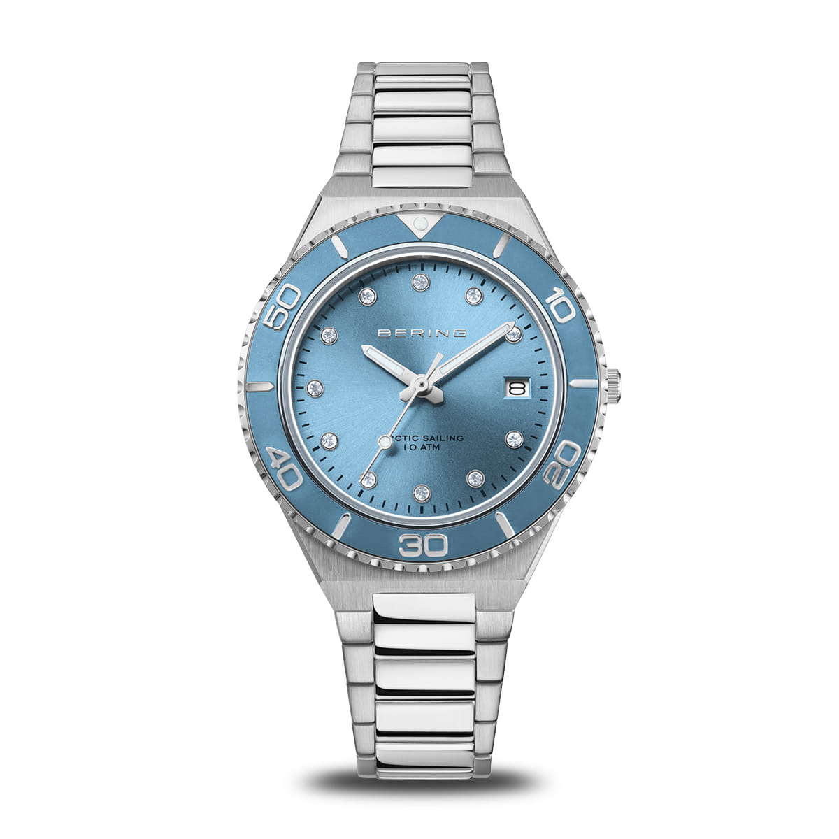 BERING Classic Polished/Brushed Silver 36mm Blue Sunray Dial Women's Watch 18936-705