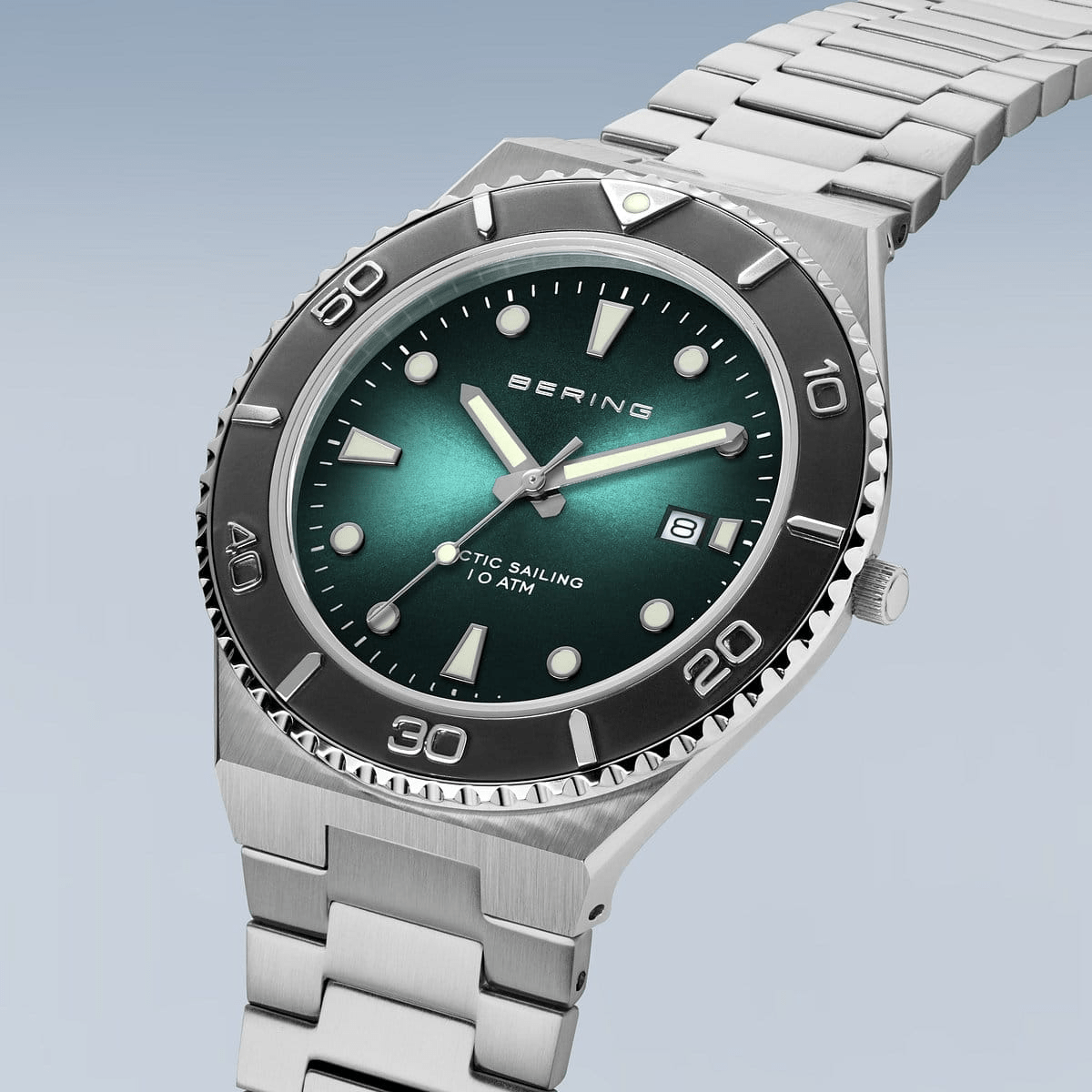 BERING Classic Polished/Brushed Silver 40mm Green Dial Men's Watch 18940-708