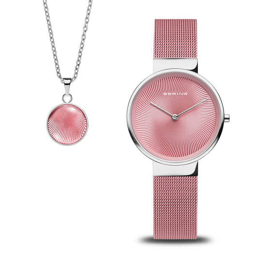 BERING Classic Polished Silver 31mm Pink Dial Women's Watch 19031-989-GWP