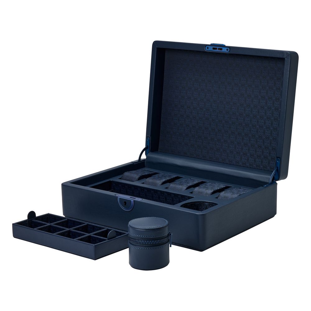 WOLF Earth 5 Piece Watch Box with Storage Midnight Blue 190917