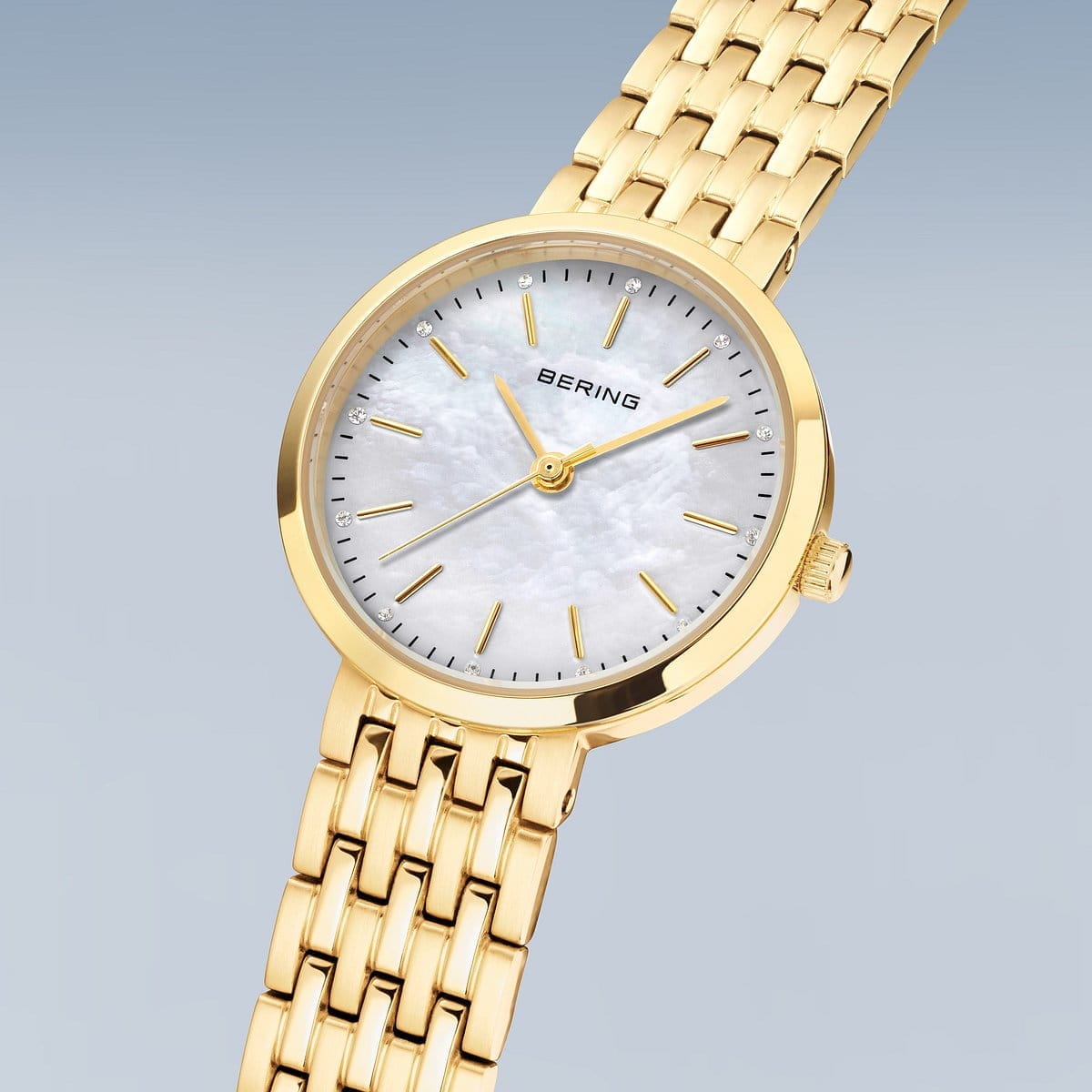 BERING Classic Polished Gold 26mm White Mother of Pearl Dial Women's Watch 19126-734