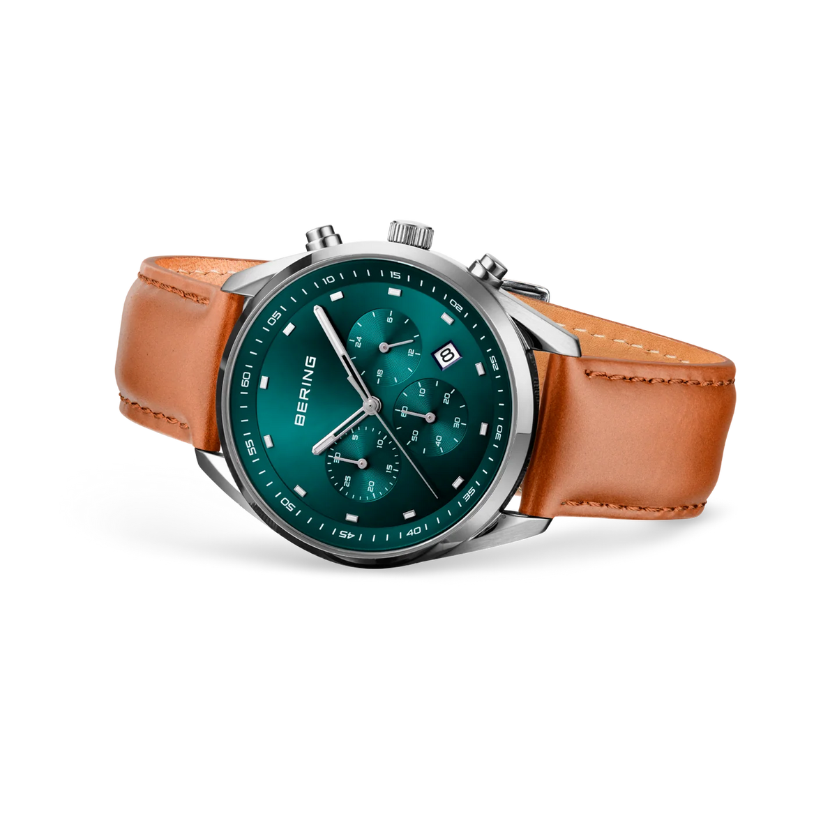BERING Multifunction Leather Watch Green 40mm Green Dial Men's Watch 19240-508
