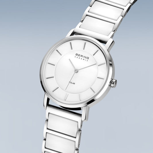BERING Solar Polished Silver 35mm White Dial Women's Watch 19535-754