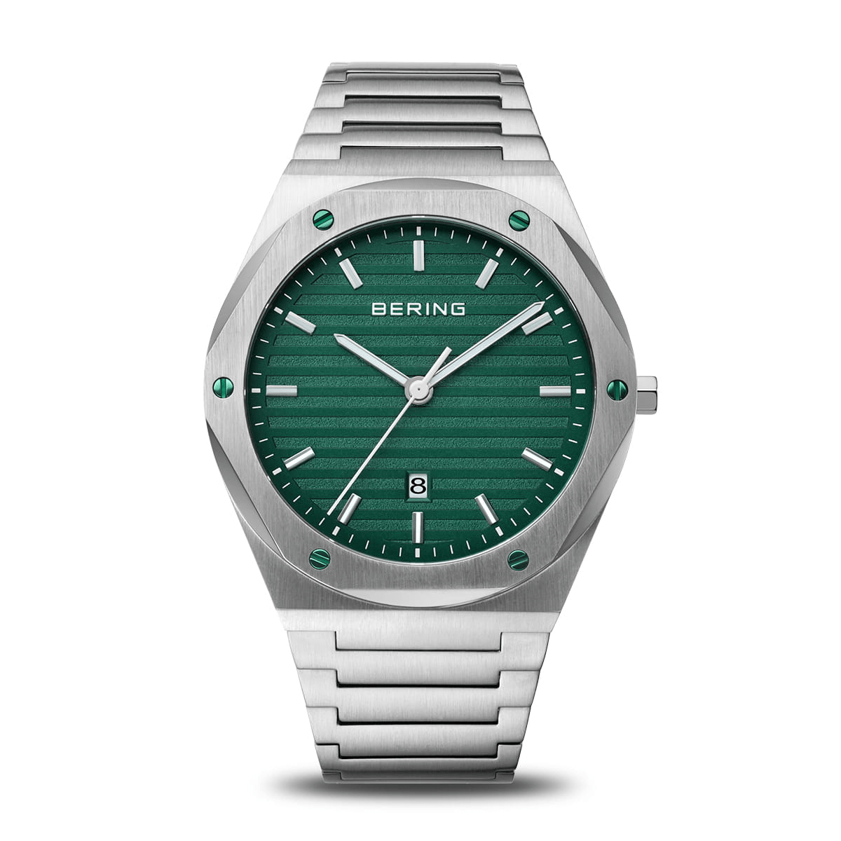 BERING Classic 42mm Brushed Silver Green Dial Men's Watch 19742-708