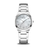 BERING Solar Polished Silver 32mm White Mother of Pearl Dial Women's Watch 19932-700