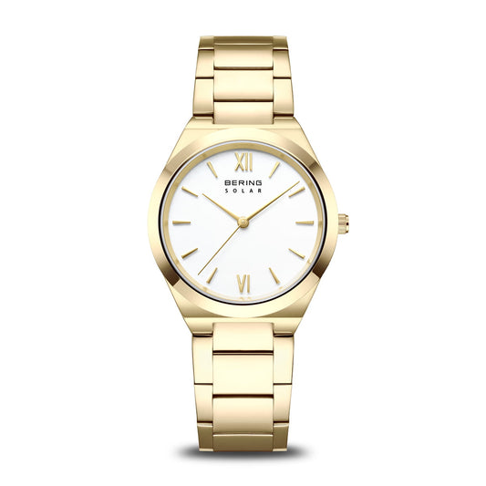 BERING Solar Polished Gold 32mm White Dial Women's Watch 19932-734