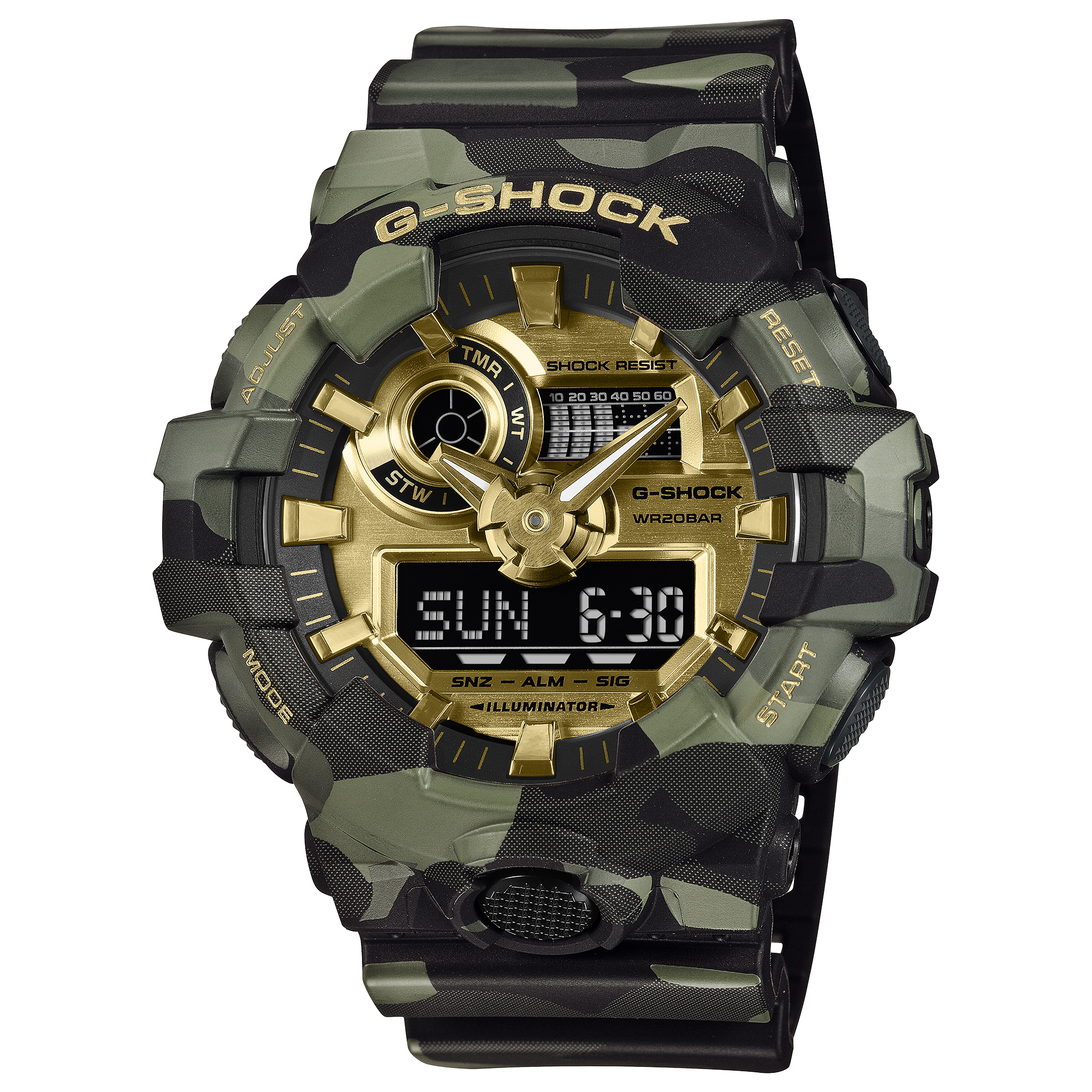 G-Shock GA-700 Bold Camo Analog-Digital 53.4mm Gold Dial Men's Watch GA700CMG-3A