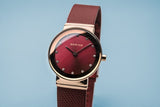 BERING Classic Polished Rose Gold 26mm Red Sunray Women's Watch 10126-363