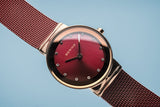BERING Classic Polished Rose Gold 26mm Red Sunray Women's Watch 10126-363