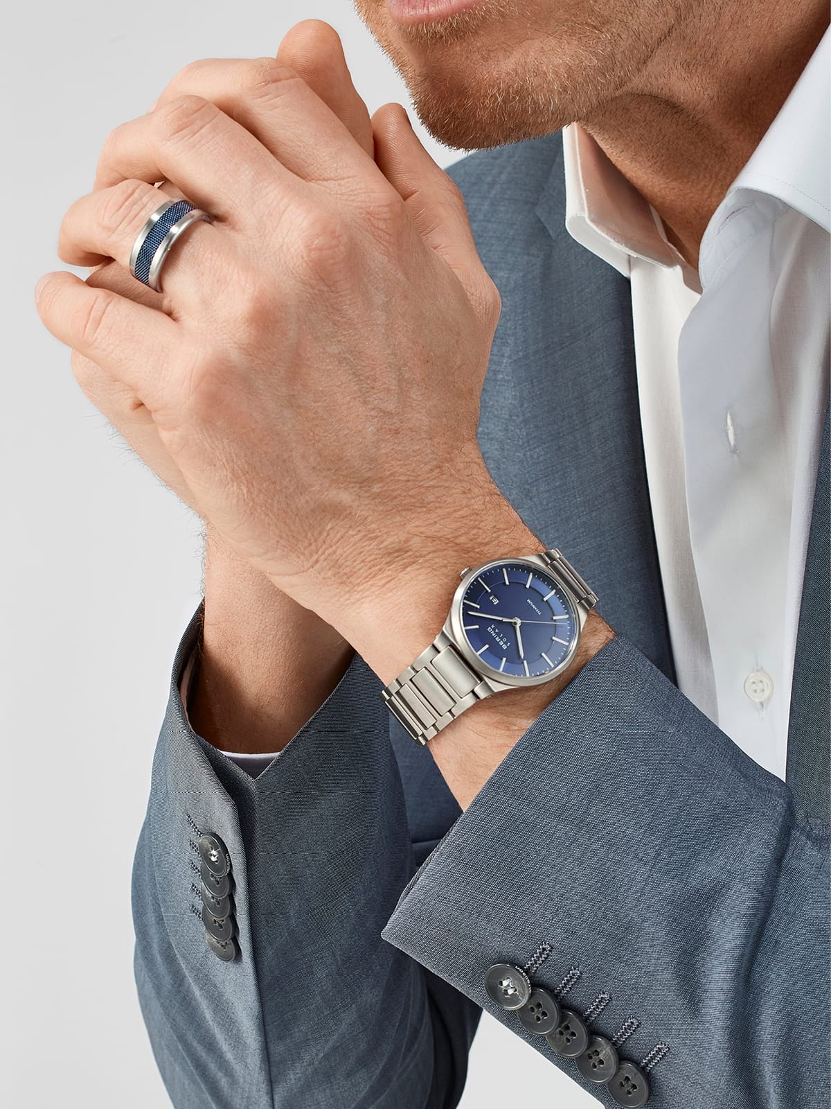 BERING Solar Brushed Silver 39mm Blue Dial Men's Watch 15239-777