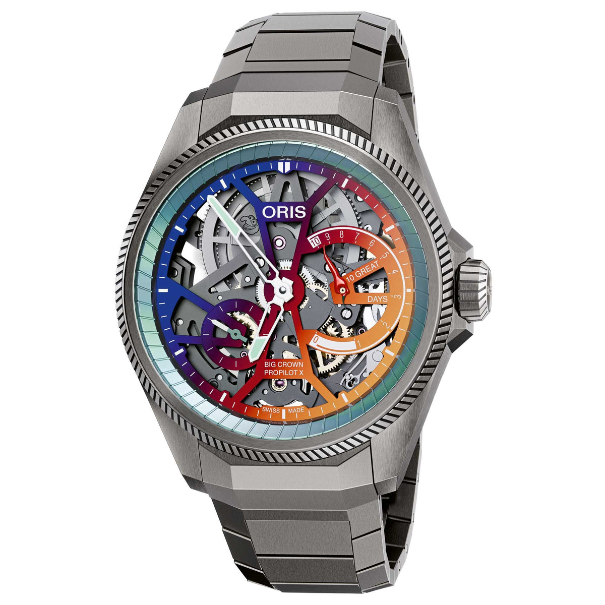 Oris Big Crown ProPilot X Gonzo Edition 44mm Skeleton (Blue / Red / Yellow Gradient) Dial Men's Watch 01 115 7759 7180-Set