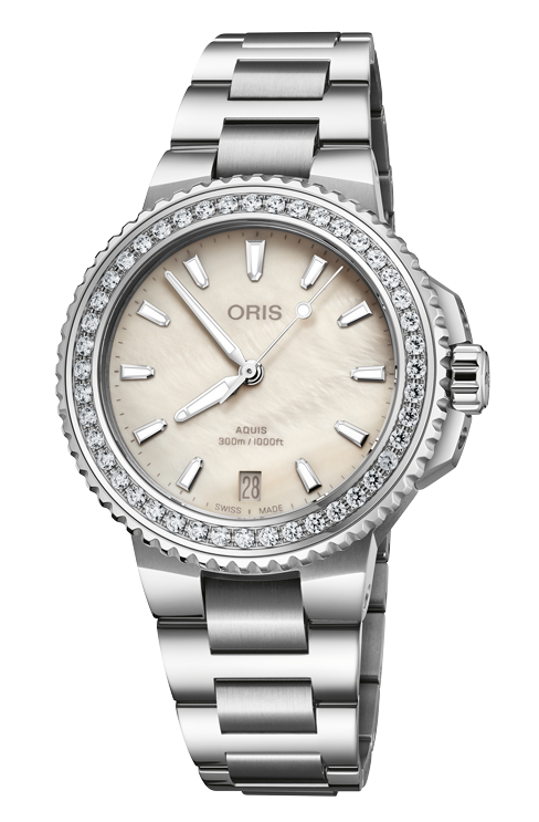 Oris Aquis Date Diamonds 36.5mm White Dial Women's Watch 01 733 7792 4956-07 8 19 05P