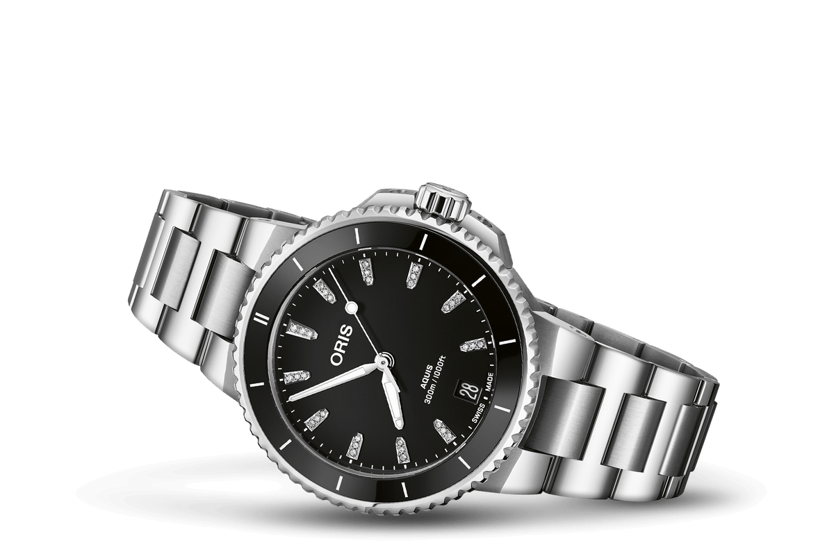 Oris Aquis Date Diamonds 36.5mm Black Dial Women's Watch 01 733 7792 4194-07 8 19 05P