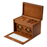 WOLF Brogue Double Watch Winder with Storage Burnished Brown 440206