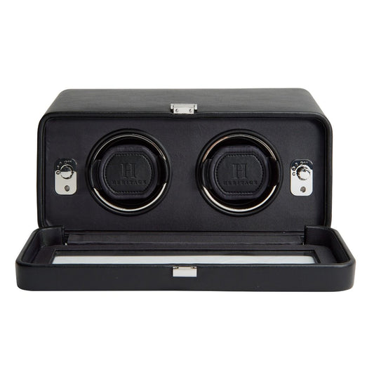 WOLF Windsor Double Watch Winder with Cover Black 4526029