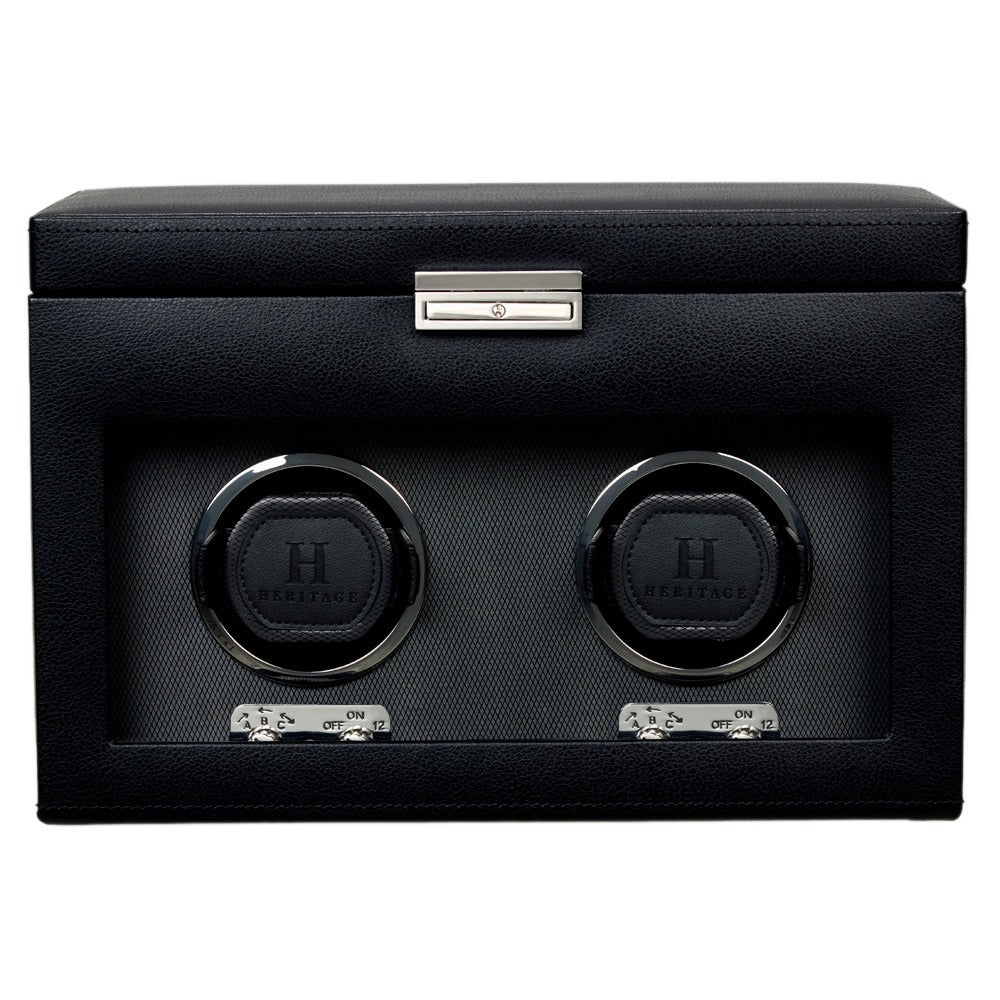 WOLF Heritage Oxford Double Watch Winder with Storage Black 456202