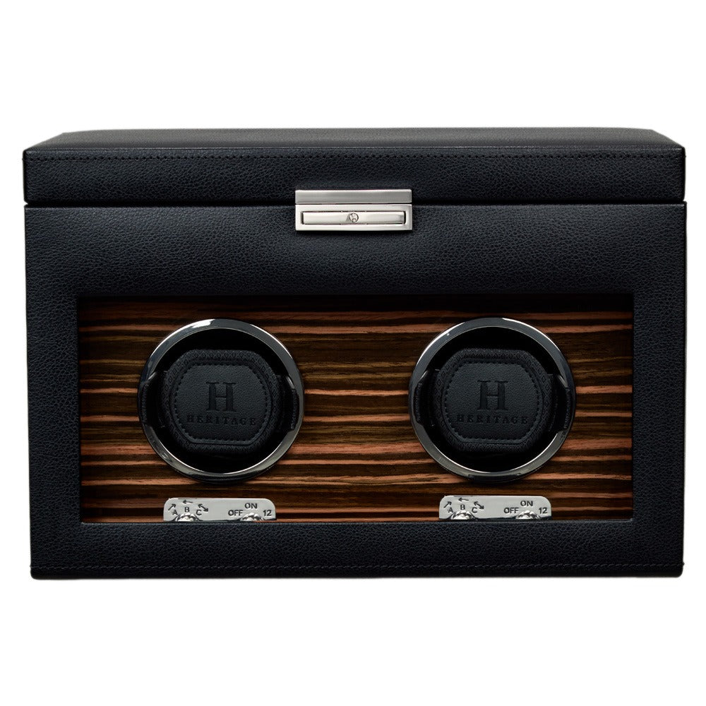 WOLF Heritage Macassar Double Watch Winder with Storage Black 457256