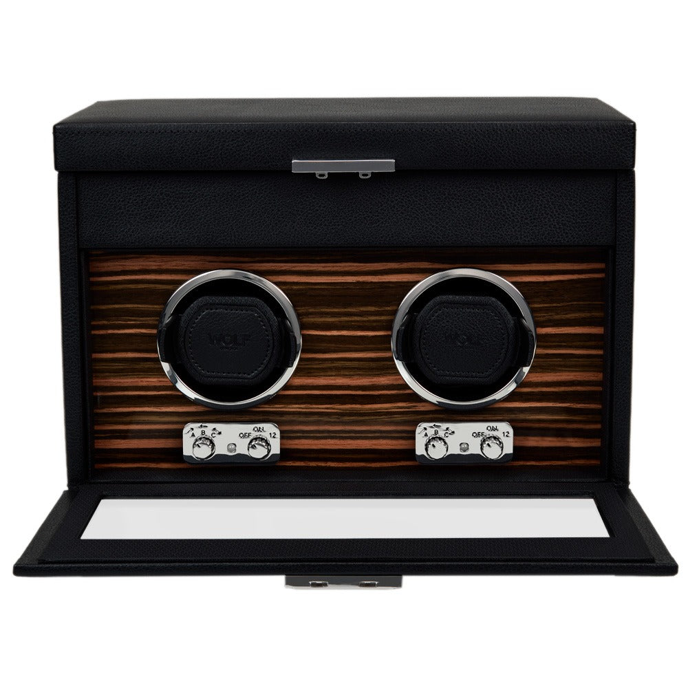 WOLF Heritage Macassar Double Watch Winder with Storage Black 457256