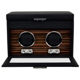 WOLF Heritage Macassar Double Watch Winder with Storage Black 457256