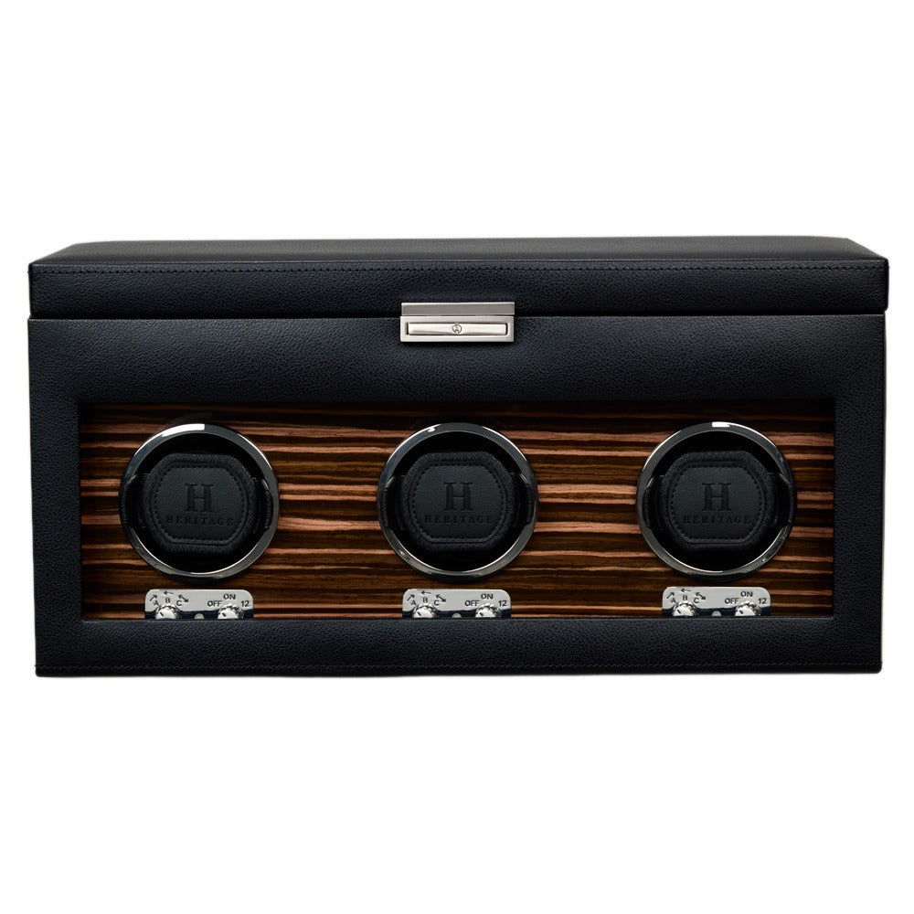 WOLF Heritage Macassar Triple Watch Winder with Storage Black 457356