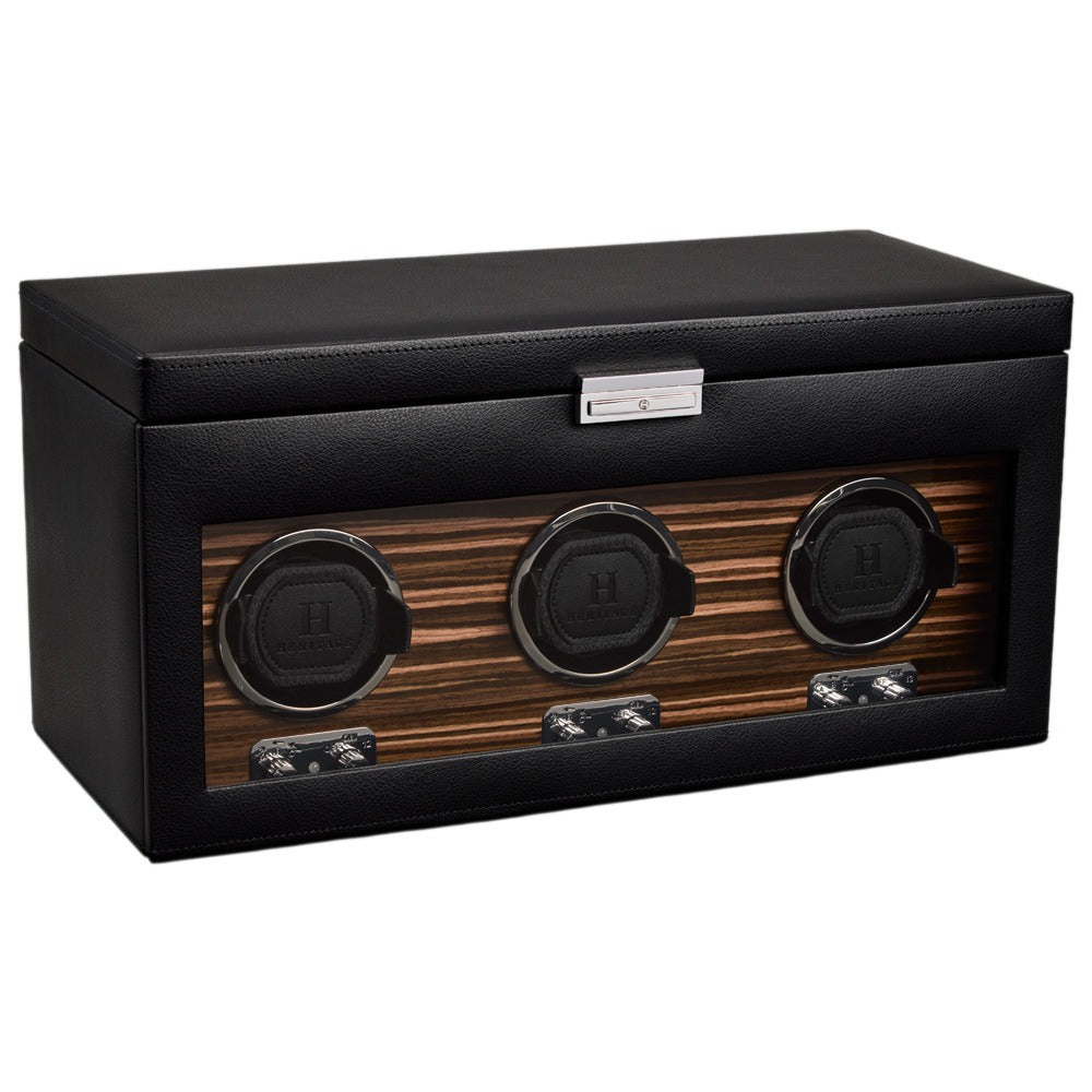 WOLF Heritage Macassar Triple Watch Winder with Storage Black 457356